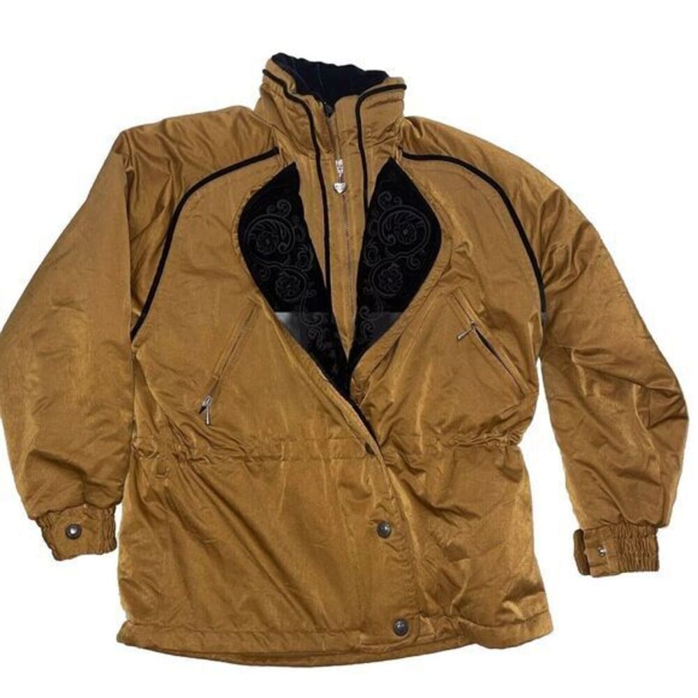 90s Obermeyer Ski Snow Hooded Jacket Coat Size 14 Embroidered Velvet Collar